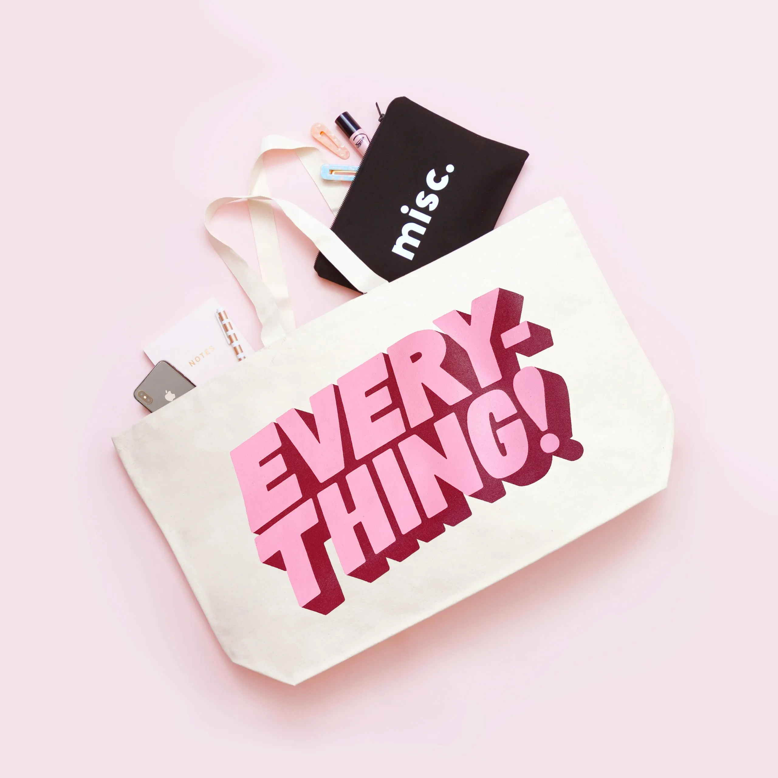 Alphabet Bags | Everything Tote Bags | Natural & Pink