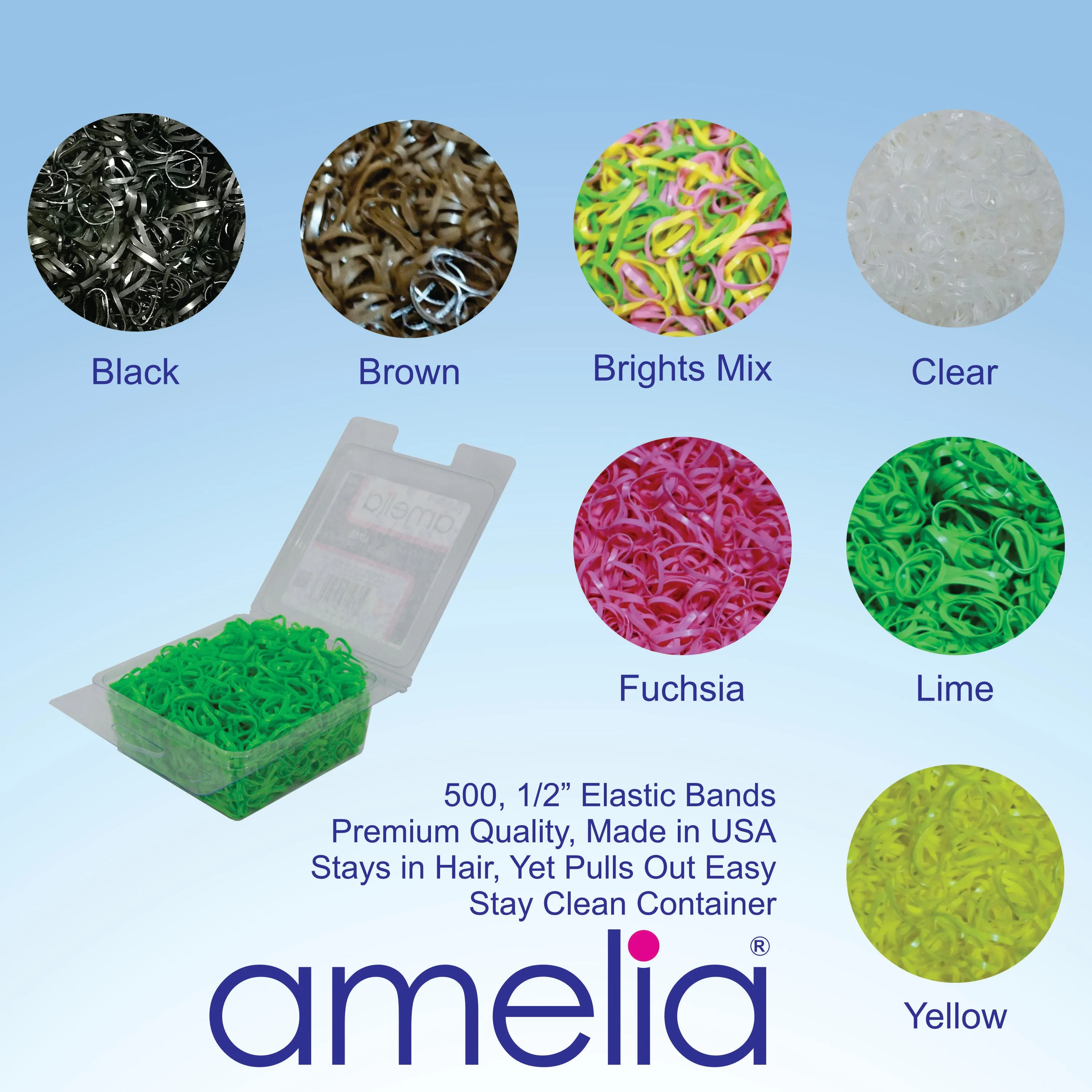 Amelia Beauty | 1/2in, Yellow, Tangle Free Elastic Pony Tail Holders | Made in USA, Ideal for Ponytails, Braids, Twists. For Women, Girls. Pain Free, Snag Free, Easy Off | 500 Pack