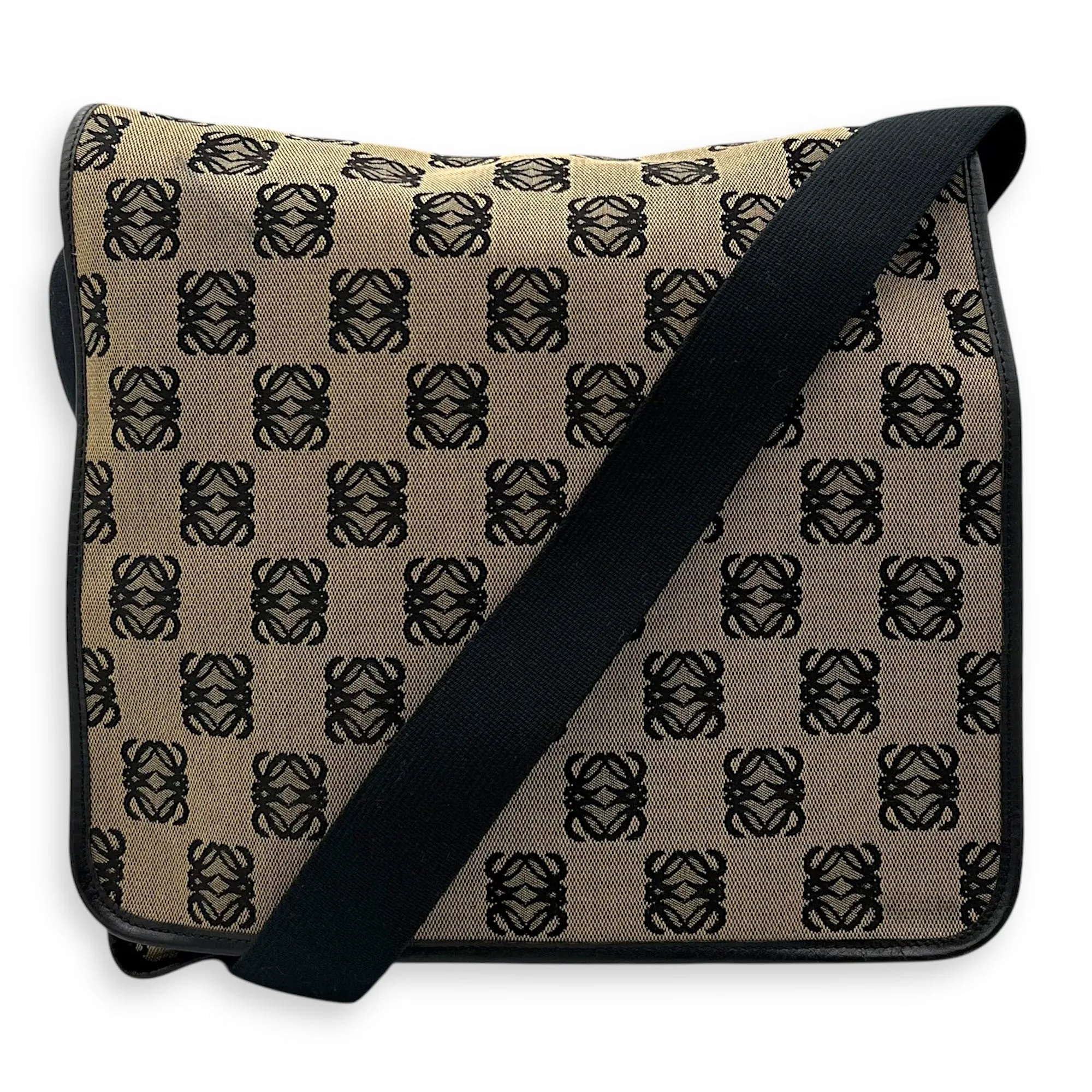 Anagram Crossbody Bag Brown in Jacquard, Silver hardware