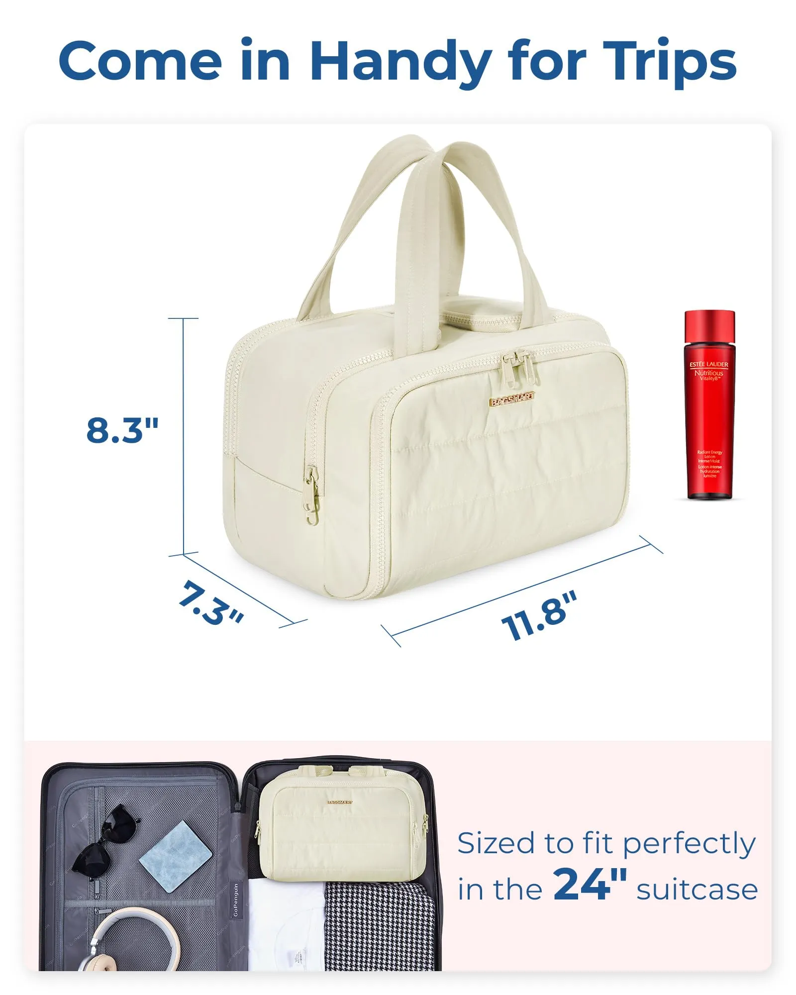 BAGSMART Travel Toiletry Bag, Lightweight Large Wide-open Travel Bag for Women, Puffy Cosmetic Makeup Bag Organizer with Handle for Accessories,Essentials, Toiletries, Purple