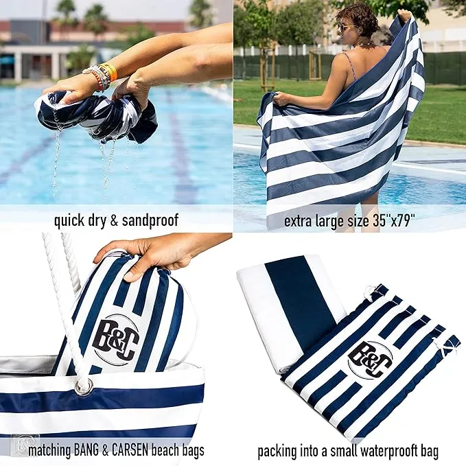 BANG&CARSEN Extra Large Beach Towel in A Waterproof Bag - XXL Beach Towel Quick Dry Sand Free Super Absorbent - Perfect for Travel, Beach, Pool, Camping, Yoga and Gym