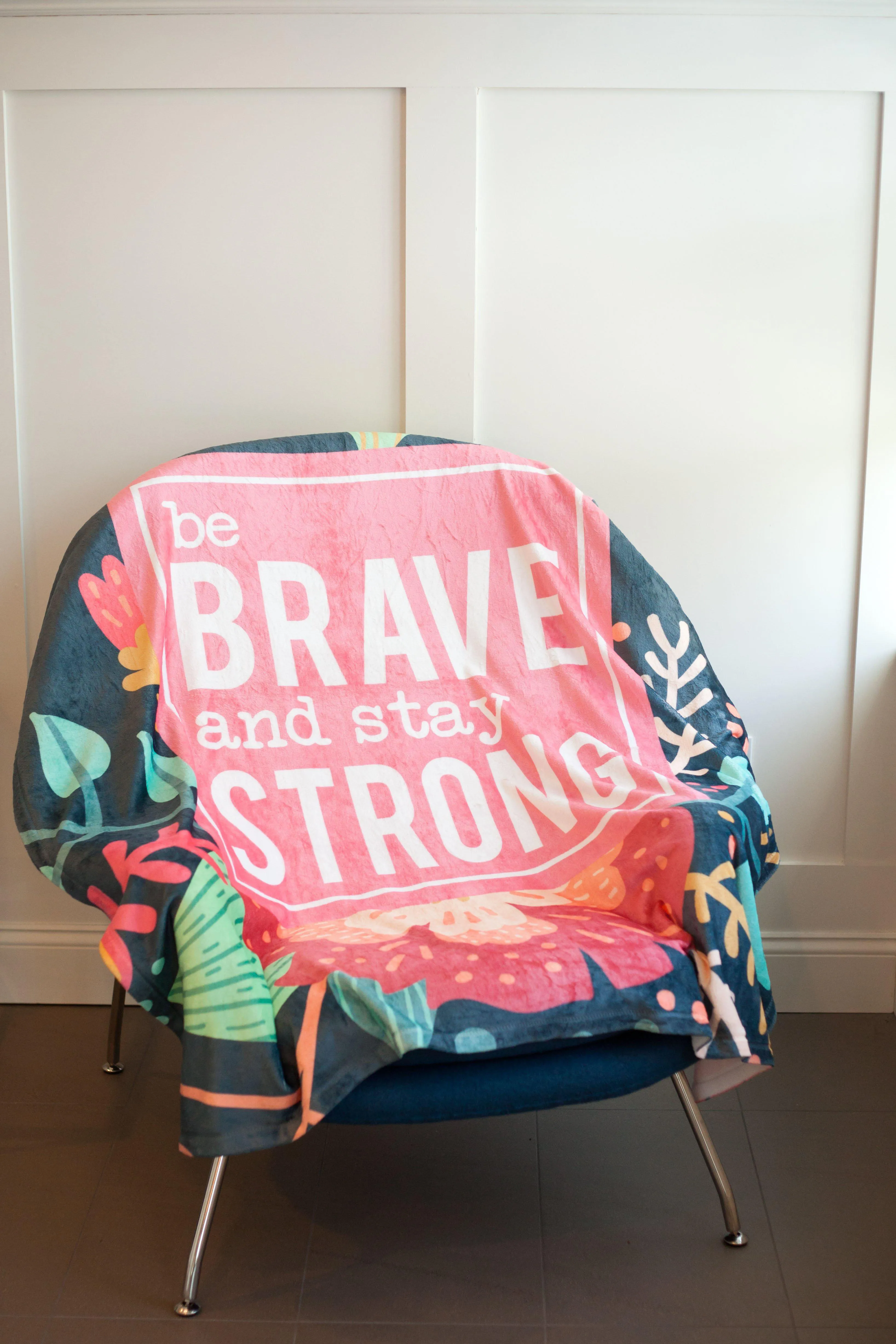 Be Brave and Stay Strong Floral Blanket
