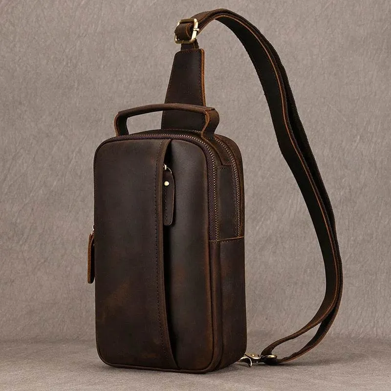 Big Size Leather Chest Bag Crazy Horse Sling Crossbody for Men
