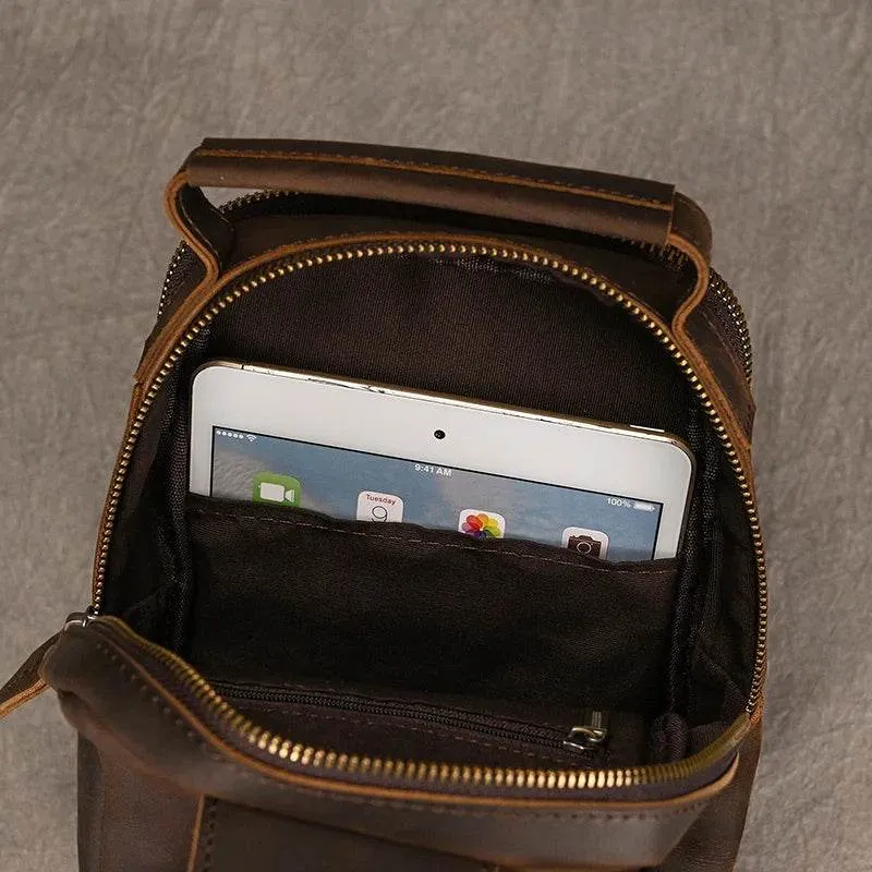 Big Size Leather Chest Bag Crazy Horse Sling Crossbody for Men