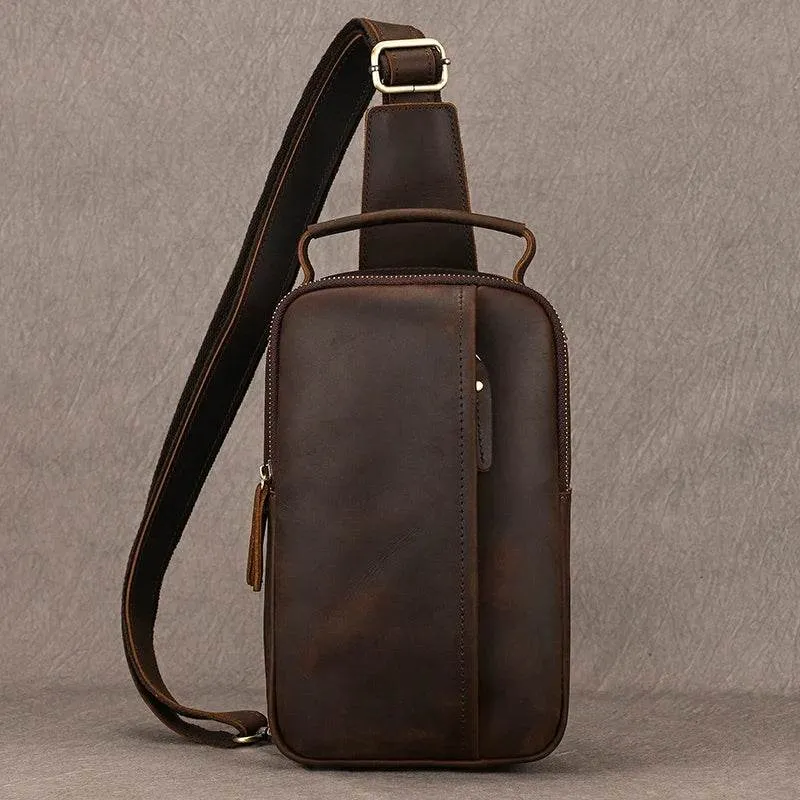 Big Size Leather Chest Bag Crazy Horse Sling Crossbody for Men