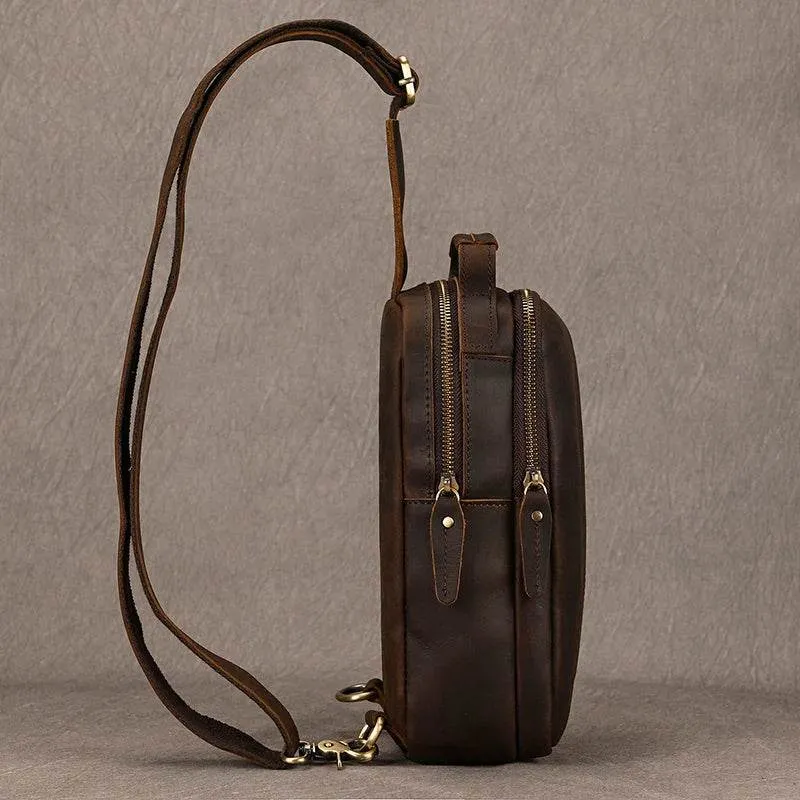 Big Size Leather Chest Bag Crazy Horse Sling Crossbody for Men