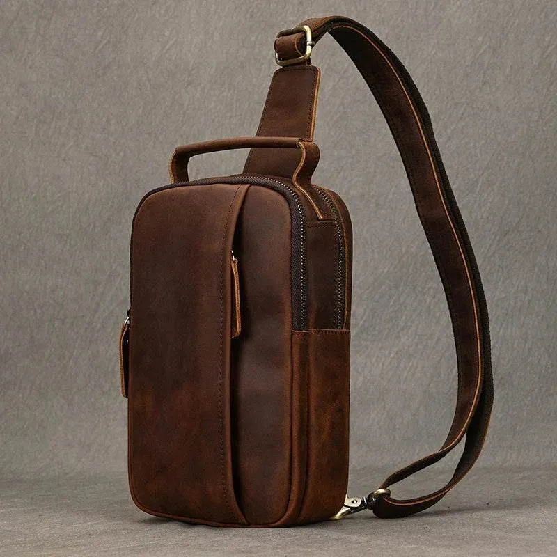 Big Size Leather Chest Bag Crazy Horse Sling Crossbody for Men