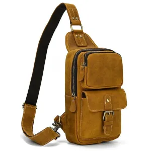Big Size Leather Chest Bag Crazy Horse Sling Crossbody for Men