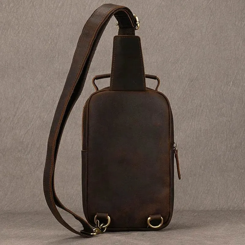 Big Size Leather Chest Bag Crazy Horse Sling Crossbody for Men