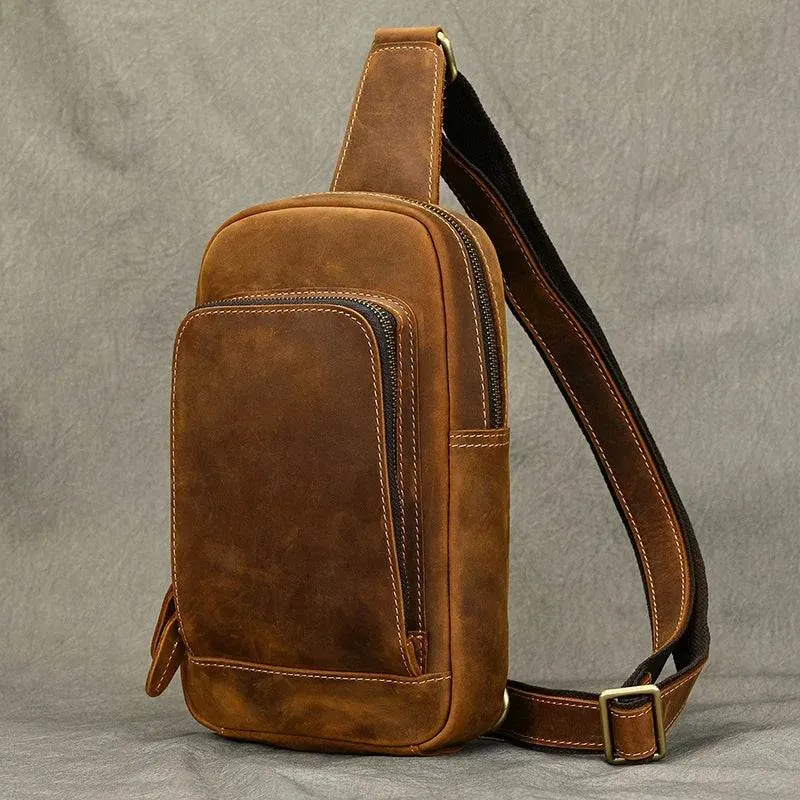 Big Size Leather Chest Bag Crazy Horse Sling Crossbody for Men