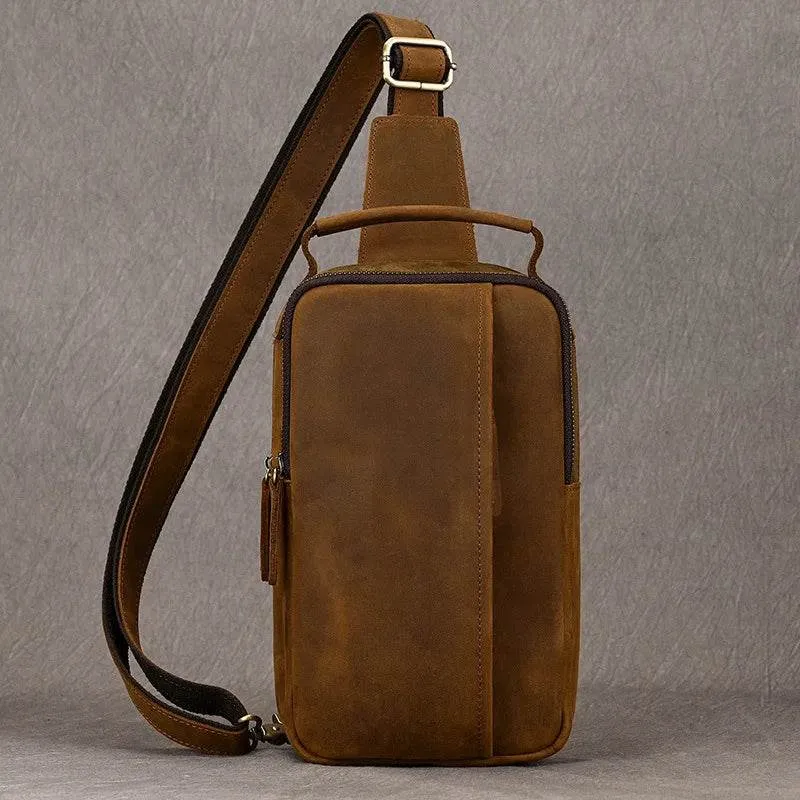 Big Size Leather Chest Bag Crazy Horse Sling Crossbody for Men