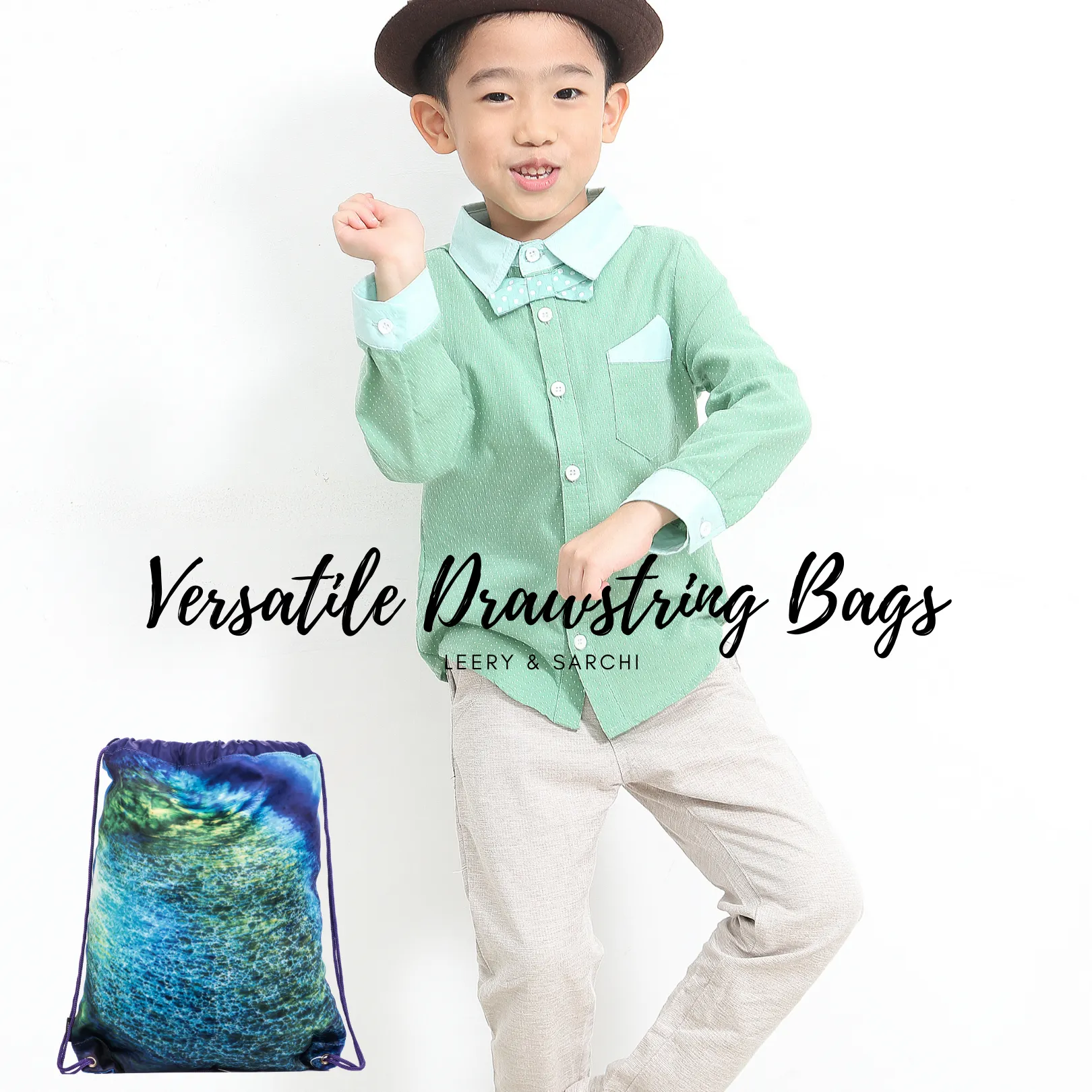 Blue Reading Fox Drawstring Library Swim Bags (Water Resistant)