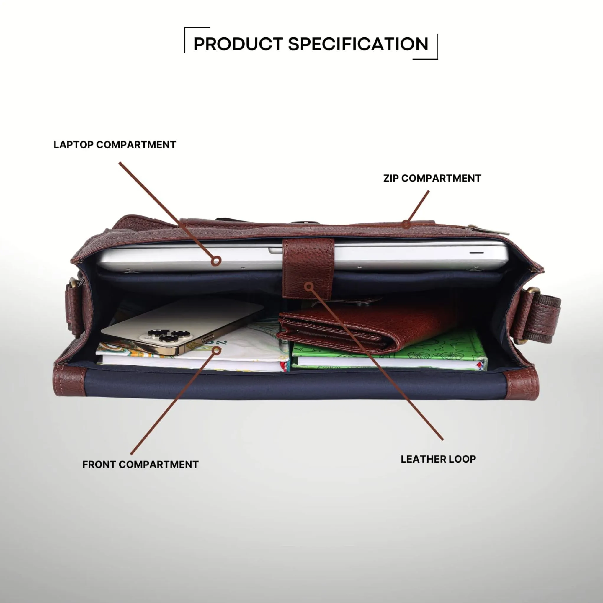 BYRON BAY Leather Laptop Messenger Bag for Men