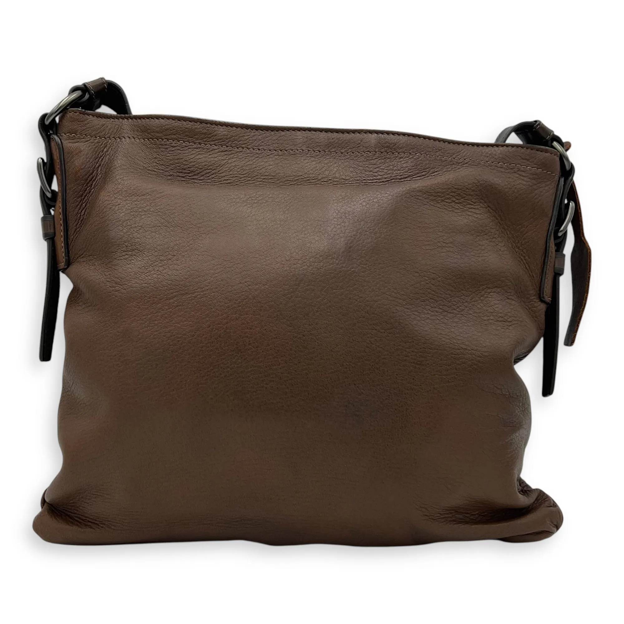 Cervo Crossbody Bag Medium Brown in Calfskin, Silver hardware