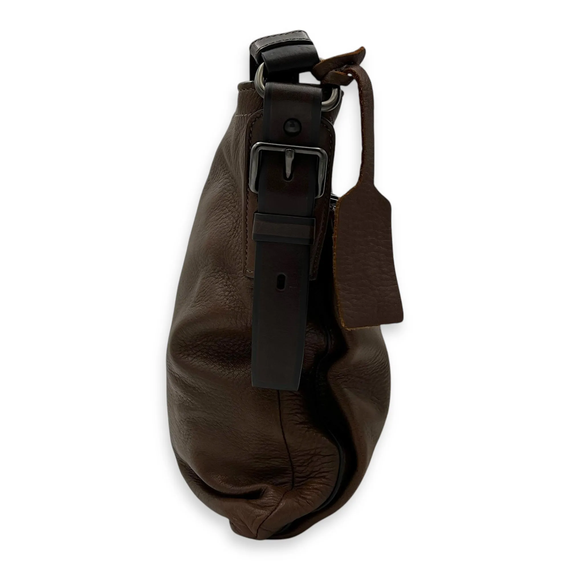 Cervo Crossbody Bag Medium Brown in Calfskin, Silver hardware