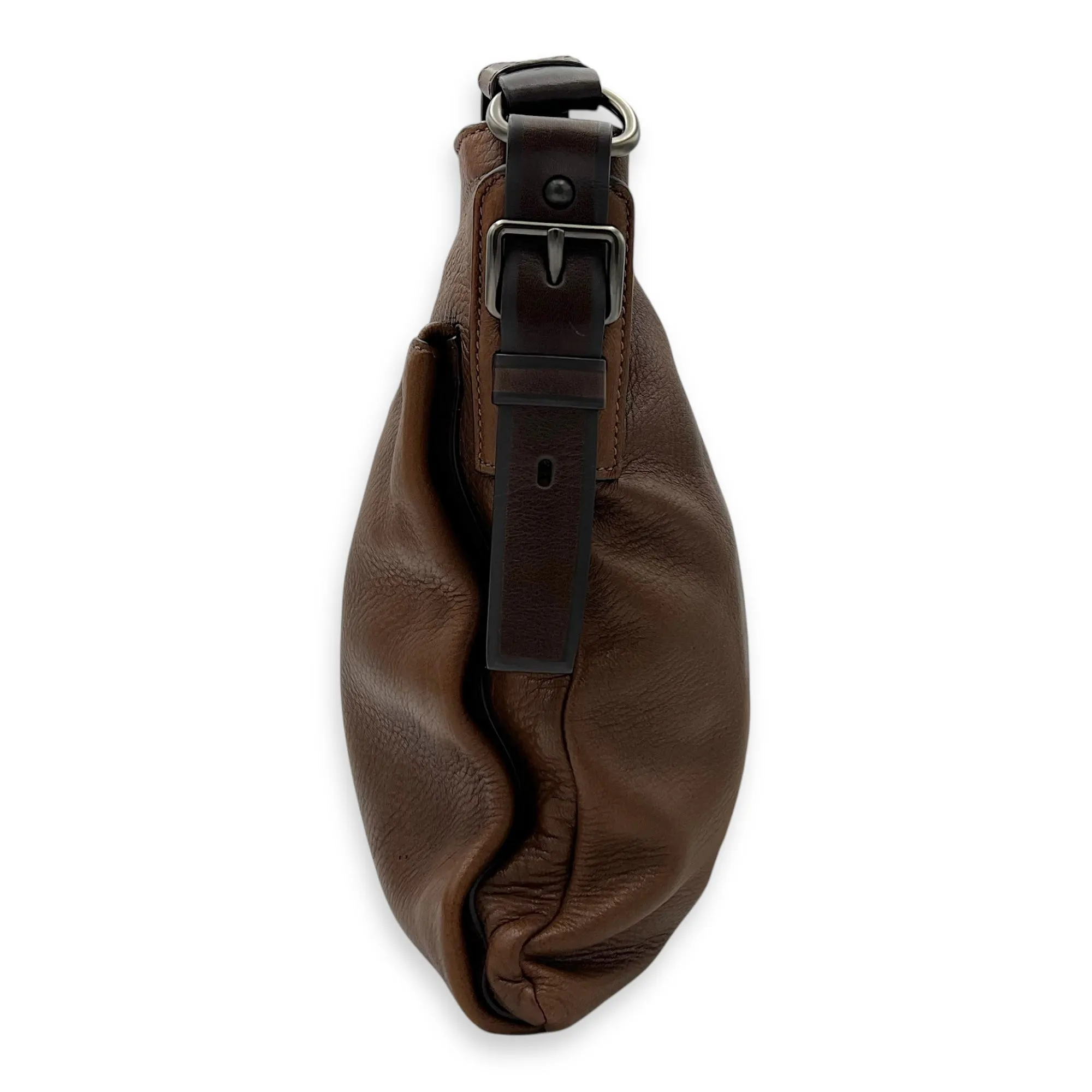 Cervo Crossbody Bag Medium Brown in Calfskin, Silver hardware