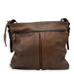 Cervo Crossbody Bag Medium Brown in Calfskin, Silver hardware