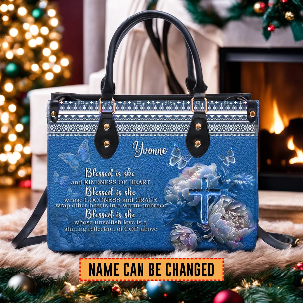 Christianartbag Handbags, Blessed Is She Leather Handbag Blue, Personalized Bags, Gifts for Women, Christmas Gift, CABLTB01290923.