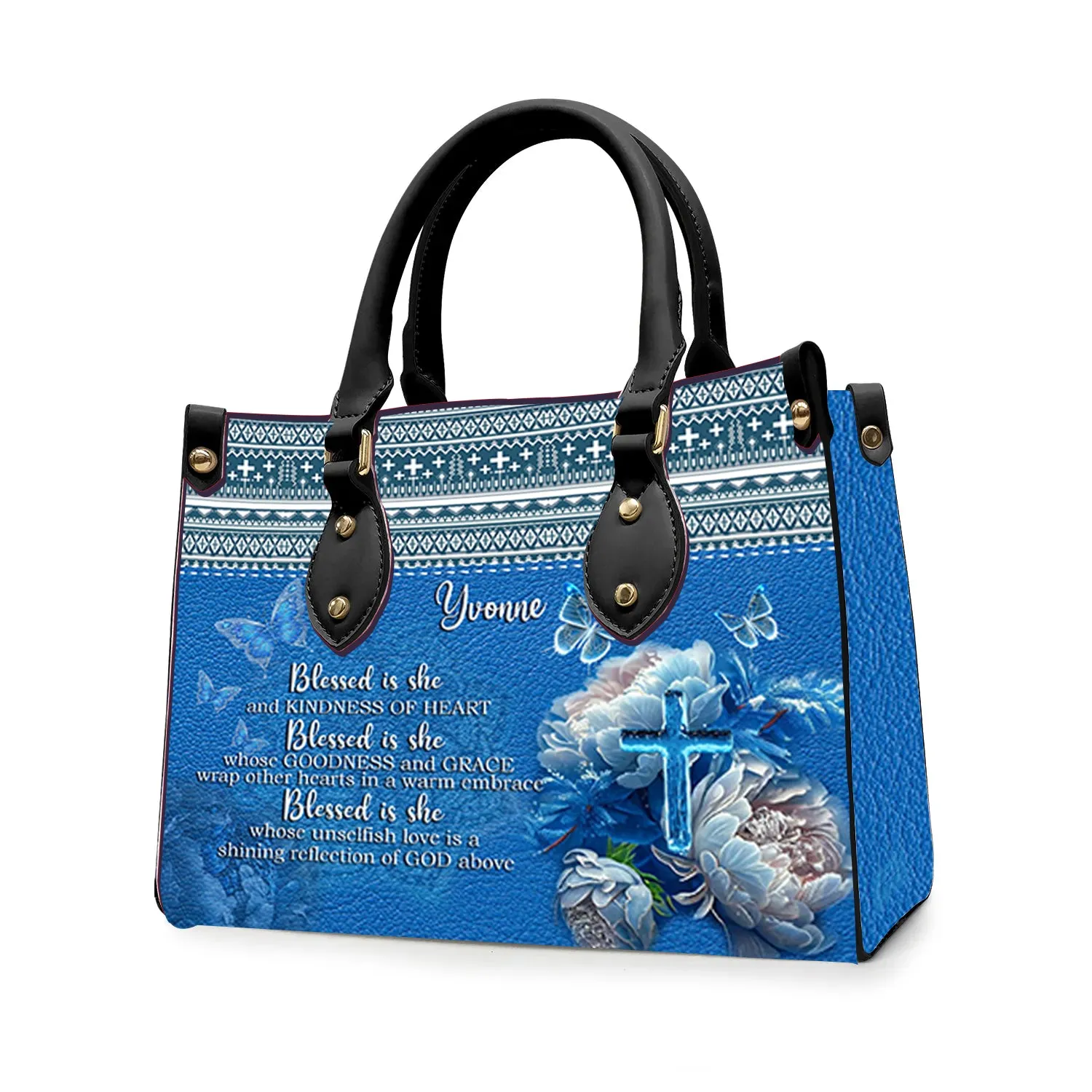 Christianartbag Handbags, Blessed Is She Leather Handbag Blue, Personalized Bags, Gifts for Women, Christmas Gift, CABLTB01290923.