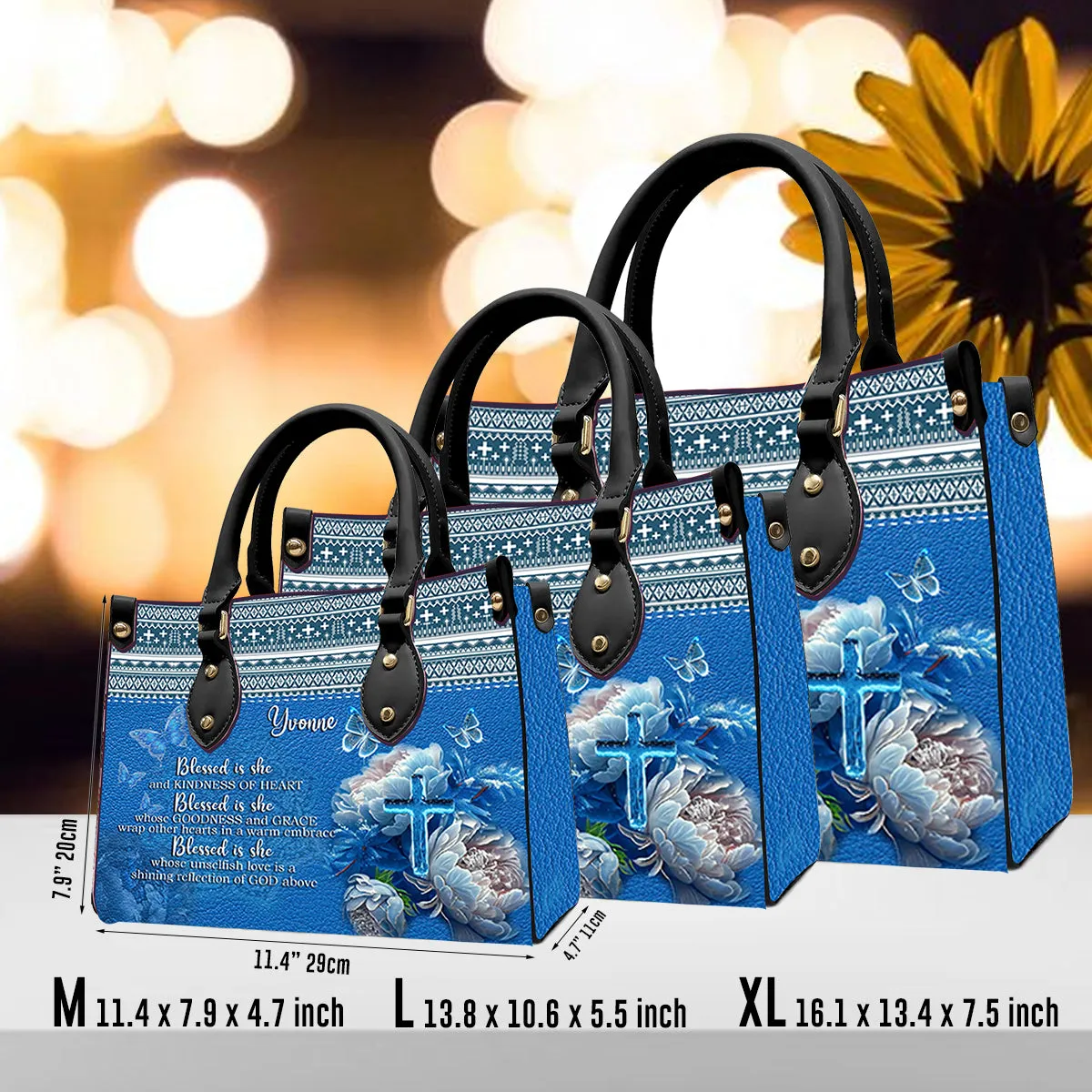 Christianartbag Handbags, Blessed Is She Leather Handbag Blue, Personalized Bags, Gifts for Women, Christmas Gift, CABLTB01290923.