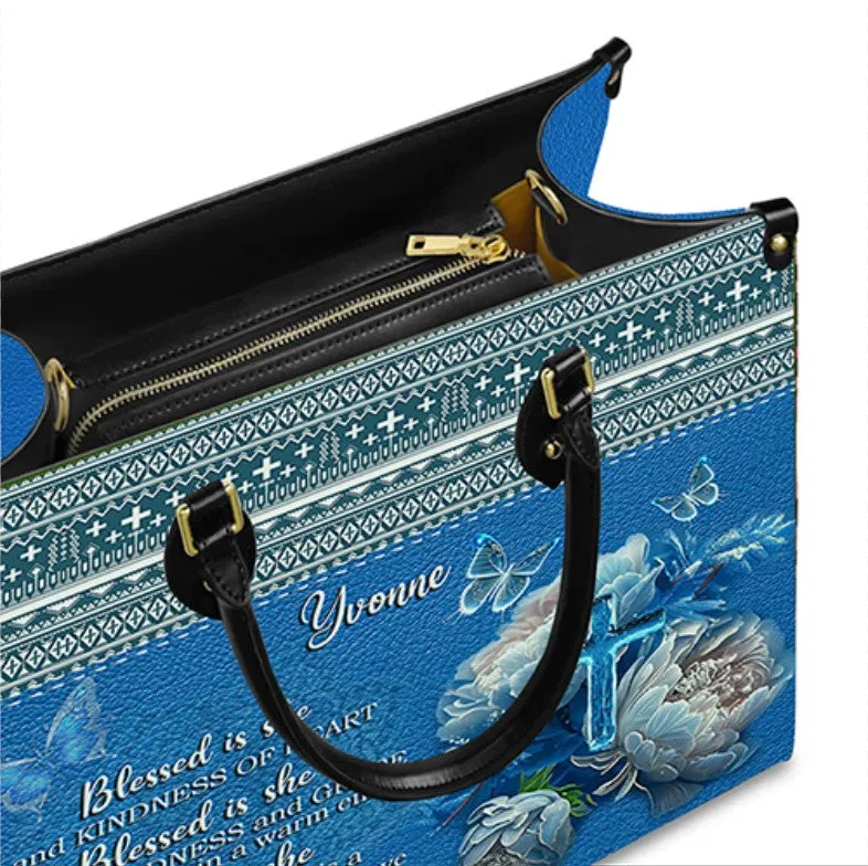 Christianartbag Handbags, Blessed Is She Leather Handbag Blue, Personalized Bags, Gifts for Women, Christmas Gift, CABLTB01290923.