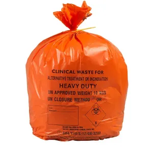 Clinical Waste Bags | Orange | Roll | Heavy Duty | 90L | Large  | Roll of 25