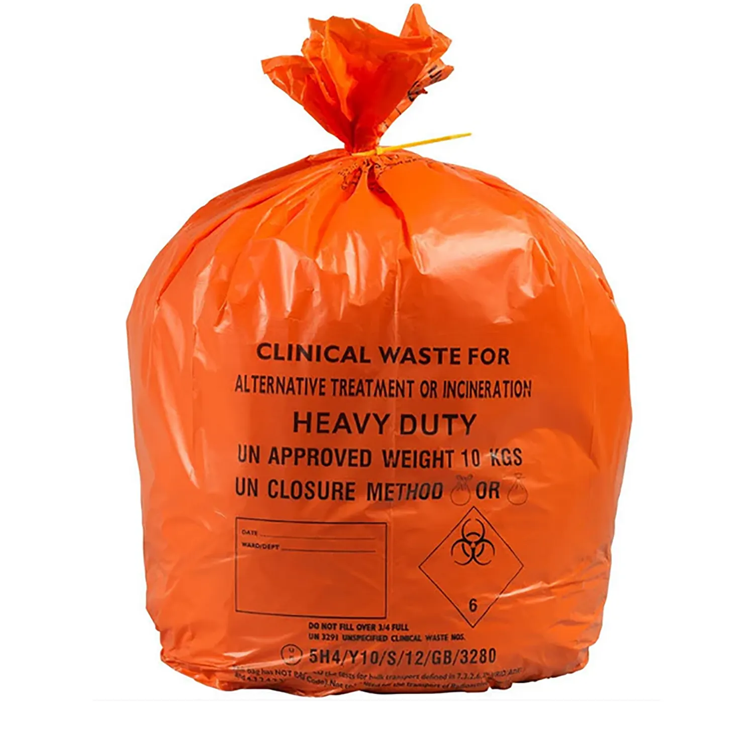 Clinical Waste Bags | Orange | Roll | Heavy Duty | 90L | Large  | Roll of 25