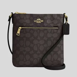 COACH Mini Rowan File Bag In Signature Canvas Walnut/Black RB-CW325