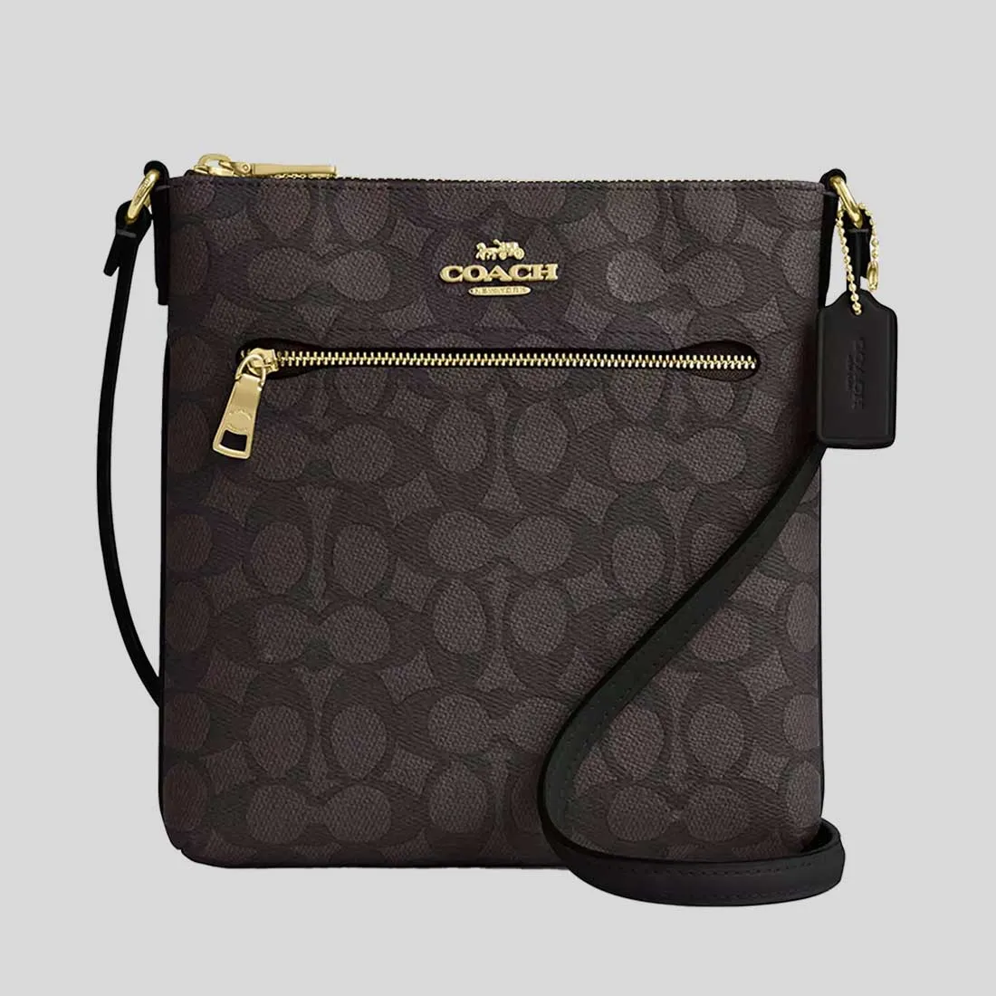COACH Mini Rowan File Bag In Signature Canvas Walnut/Black RB-CW325