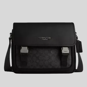 COACH Racer Messenger In Signature Canvas Charcoal/Black RS-CT716