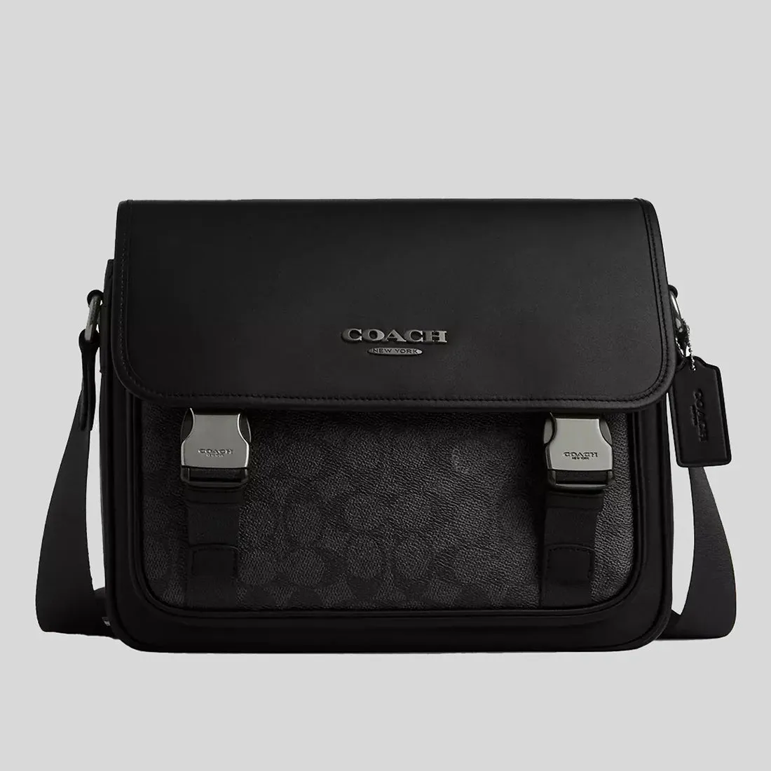 COACH Racer Messenger In Signature Canvas Charcoal/Black RS-CT716