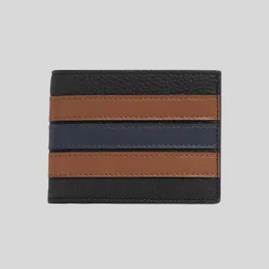 COACH Slim Billfold Wallet With Varsity Stripe Black Saddle RB-3003