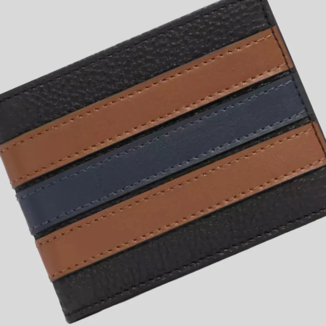 COACH Slim Billfold Wallet With Varsity Stripe Black Saddle RB-3003