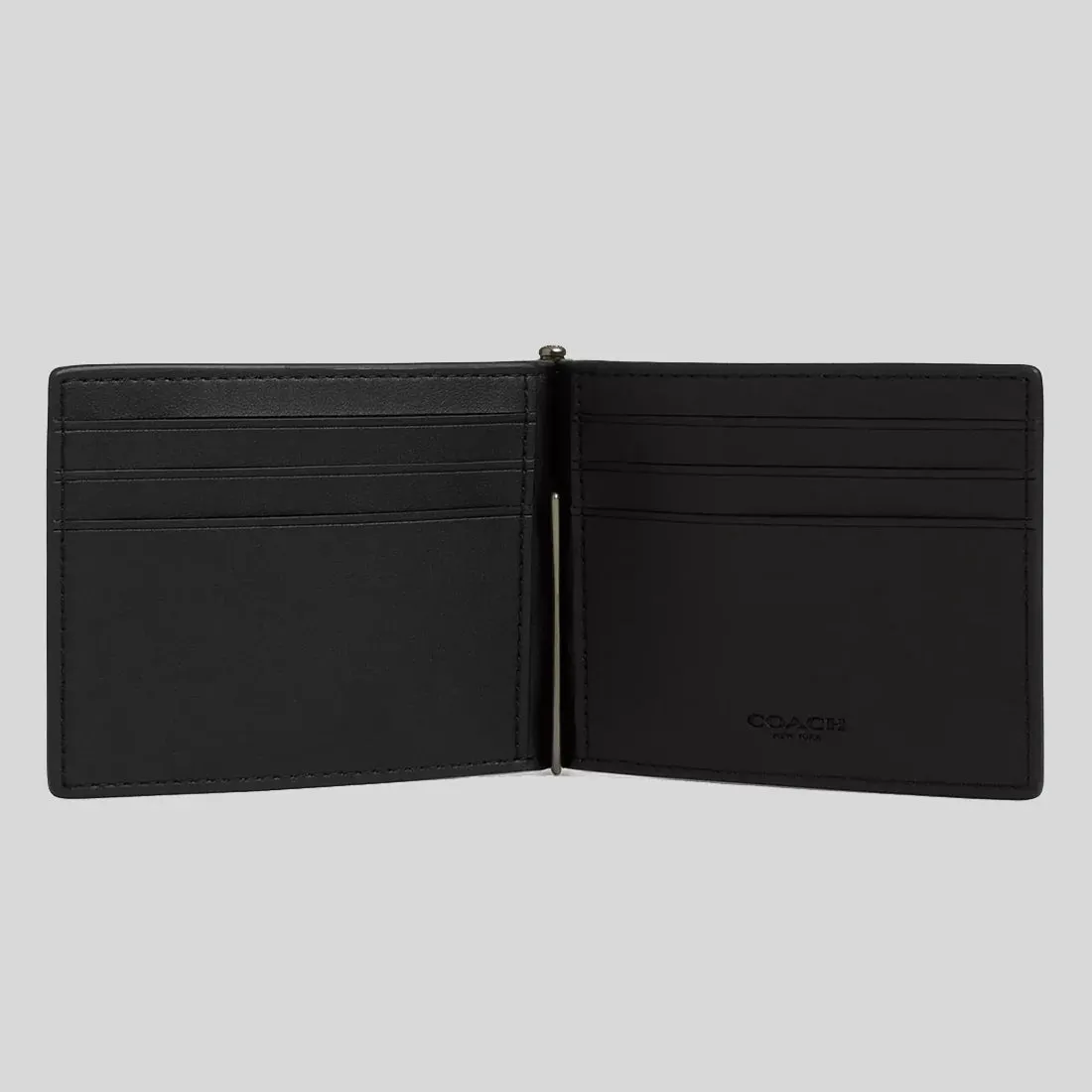 COACH Slim Money Clip Billfold Wallet In Signature Canvas Tan/Black RB-CY059
