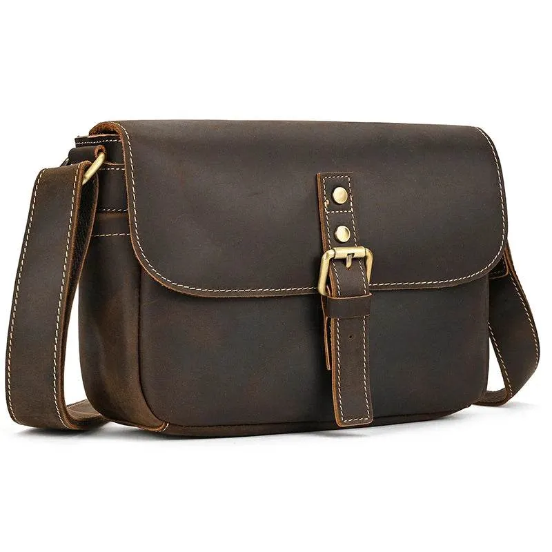 Cowhide Men’s Crossbody Bag Vintage Leather School Messenger Bag