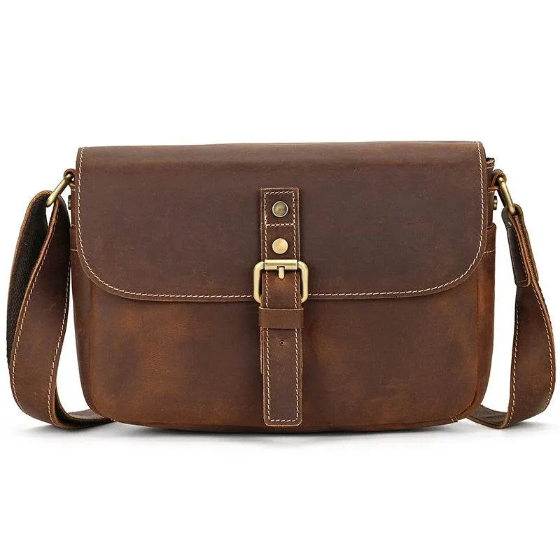 Cowhide Men’s Crossbody Bag Vintage Leather School Messenger Bag