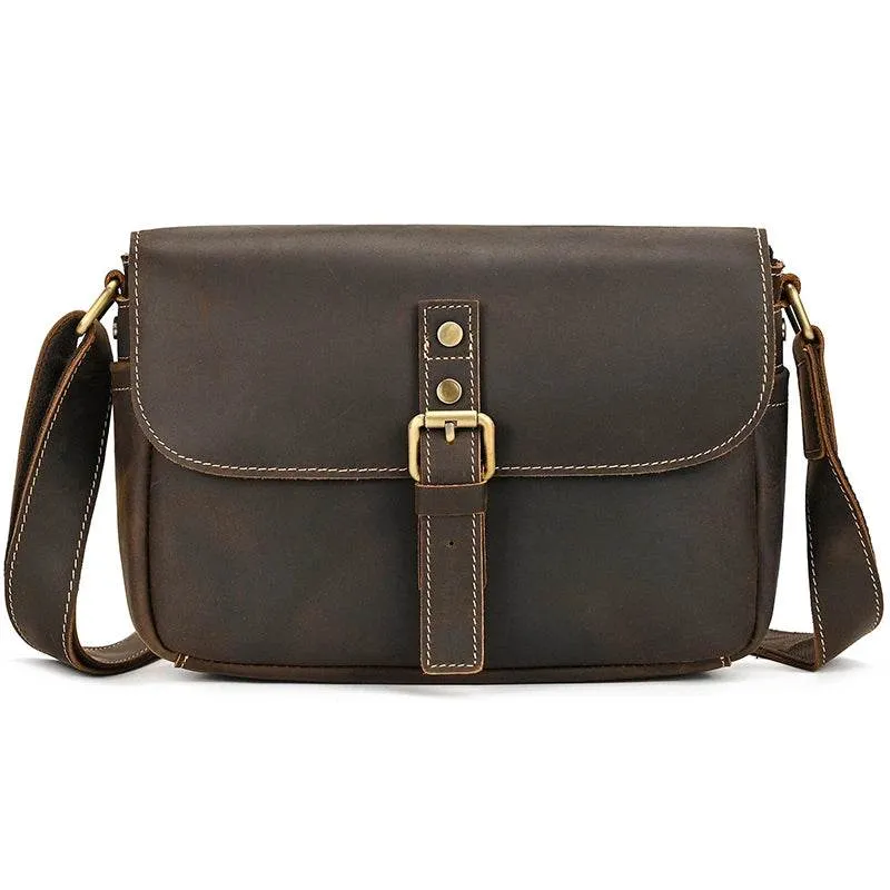 Cowhide Men’s Crossbody Bag Vintage Leather School Messenger Bag