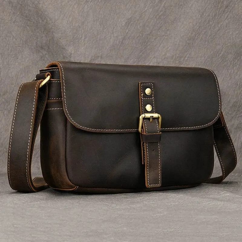 Cowhide Men’s Crossbody Bag Vintage Leather School Messenger Bag