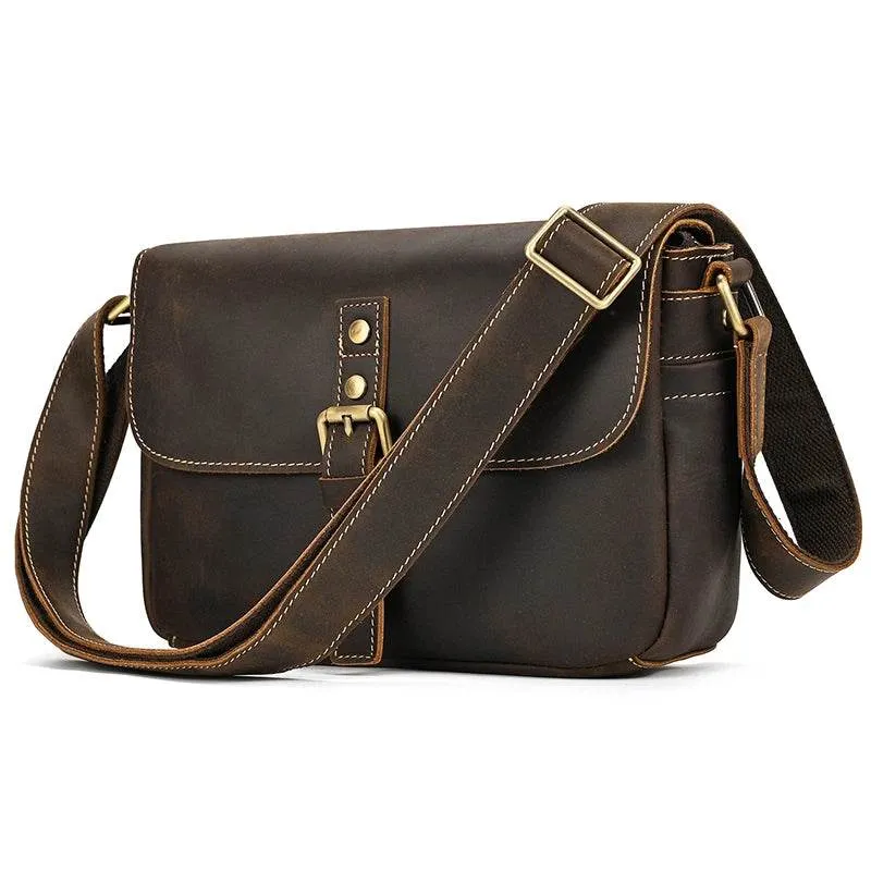 Cowhide Men’s Crossbody Bag Vintage Leather School Messenger Bag