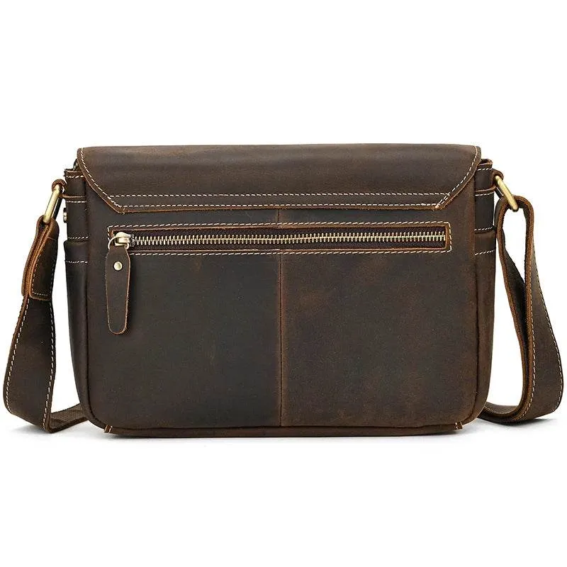 Cowhide Men’s Crossbody Bag Vintage Leather School Messenger Bag
