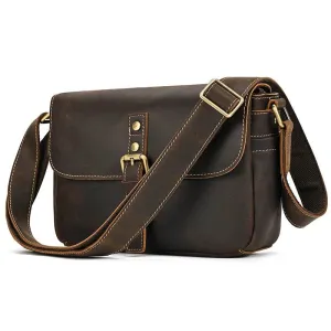 Cowhide Men’s Crossbody Bag Vintage Leather School Messenger Bag