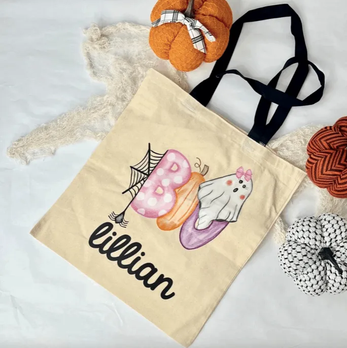 Custom Pink Boo Halloween Trick or Treat Bag