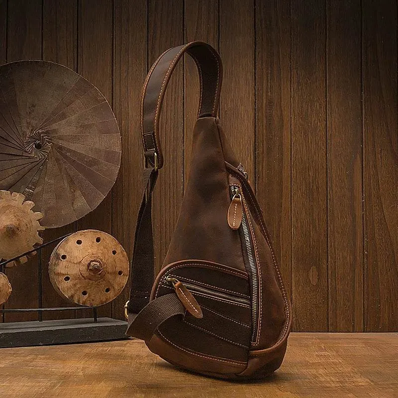 Designer Leather Shoulder Bag Crazy Horse Leather Sling Bag
