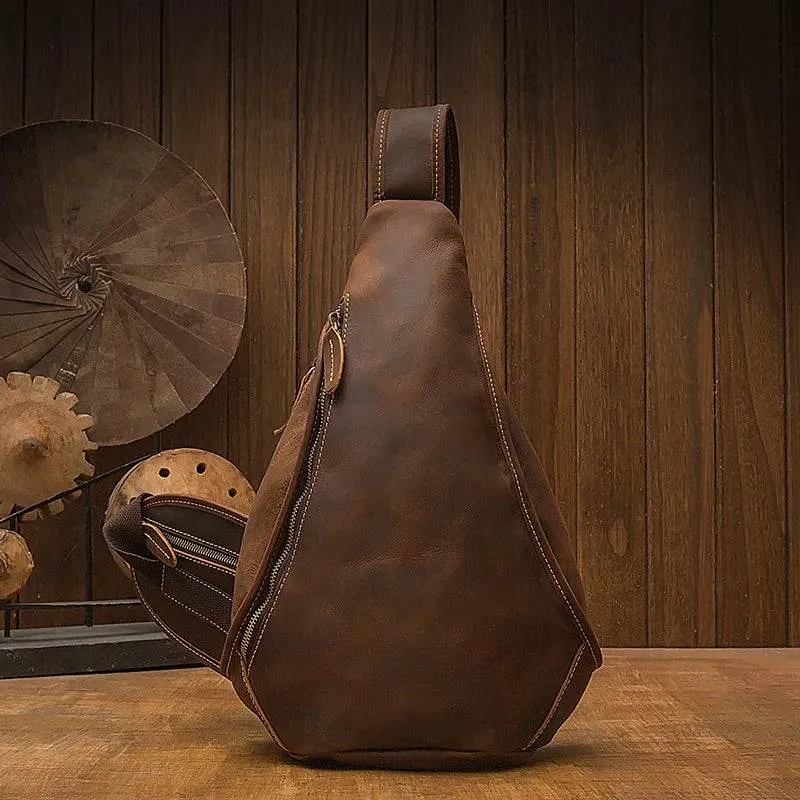 Designer Leather Shoulder Bag Crazy Horse Leather Sling Bag