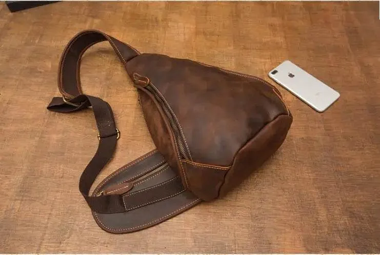 Designer Leather Shoulder Bag Crazy Horse Leather Sling Bag