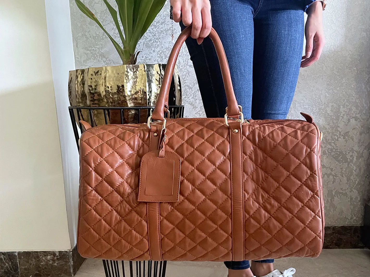 Diamond Quilted Classic Weekender Tote Bag