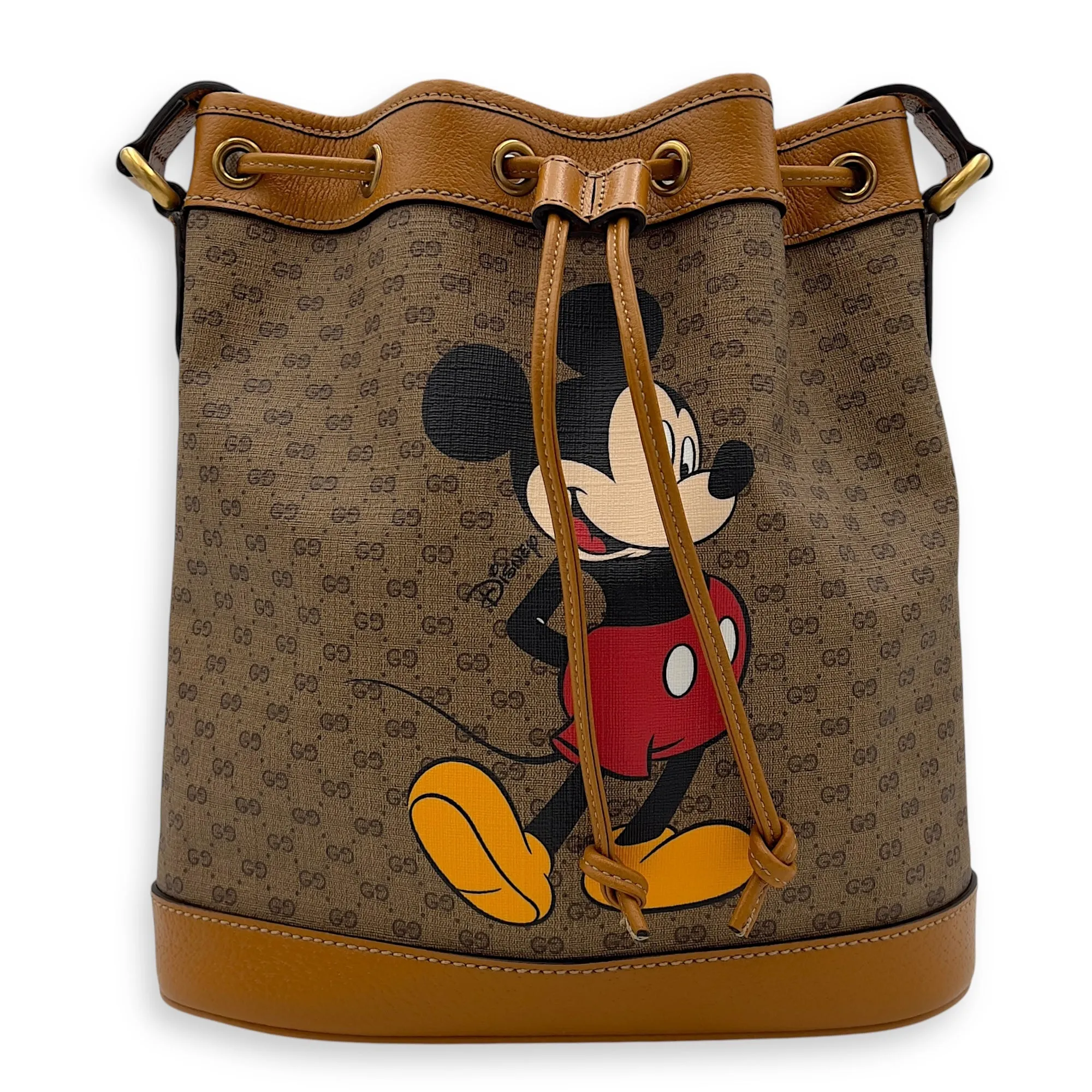 Disney Bucket Bag Brown in Coated Canvas, Gold hardware