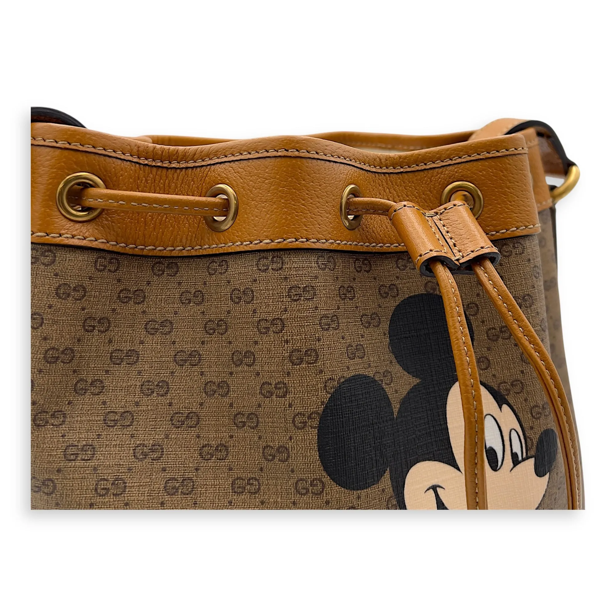 Disney Bucket Bag Brown in Coated Canvas, Gold hardware