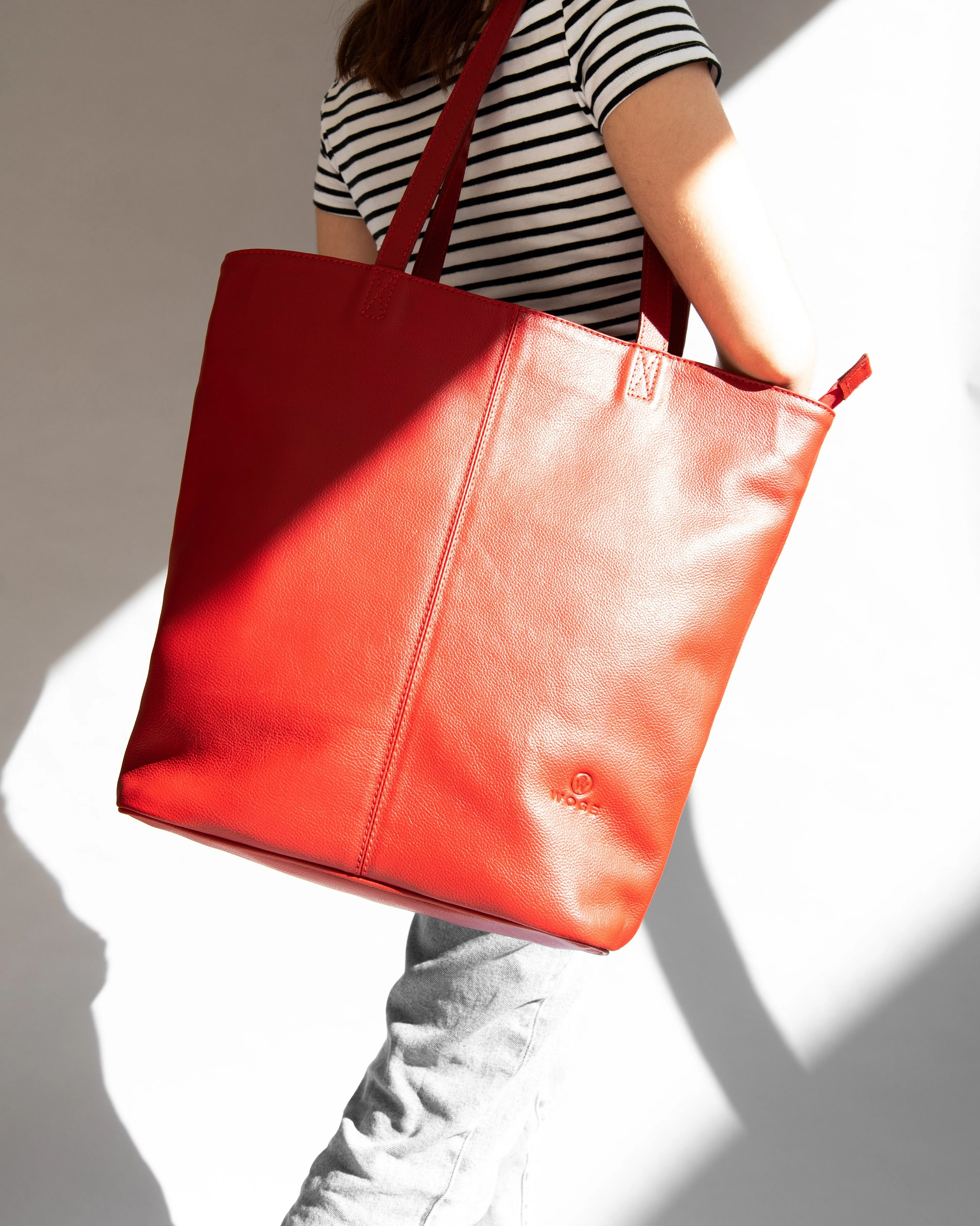 Elegant Shopper Tote in Rustic Red Leather - Final Sale: No Returns or Exchanges