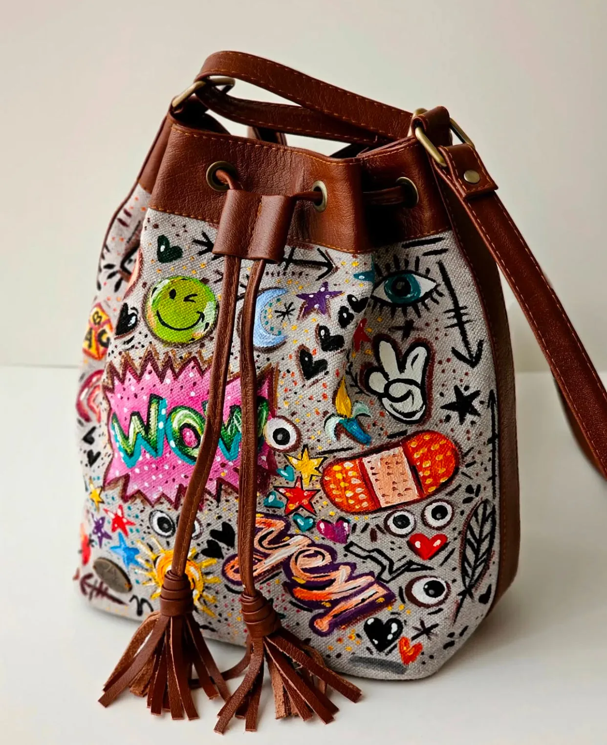 Fabric Bucket Beige X Multicolor